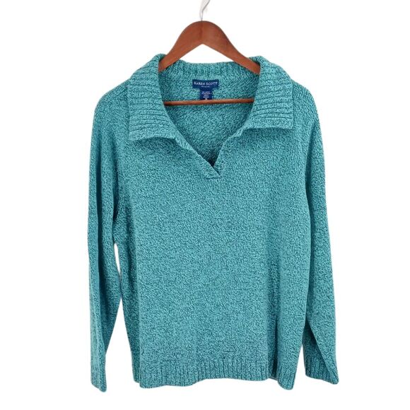 Karen Scott Blue Collared Grandma Long Sleeve Plus Size Sweater Sz 1X - Picture 1 of 7